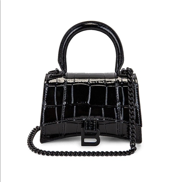 Balenciaga Handbags - Balenciaga Hourglass with Chain in Black Croc
